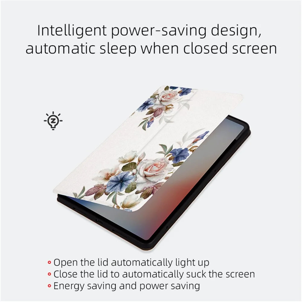 For Lenovo Tab M10 TB-X605F / X505 10.1-inch Well-protected Flower Pattern Printed Tablet Case Leather + TPU Anti-drop Folio Flip Cover with Stand - Chinese Rose - 3