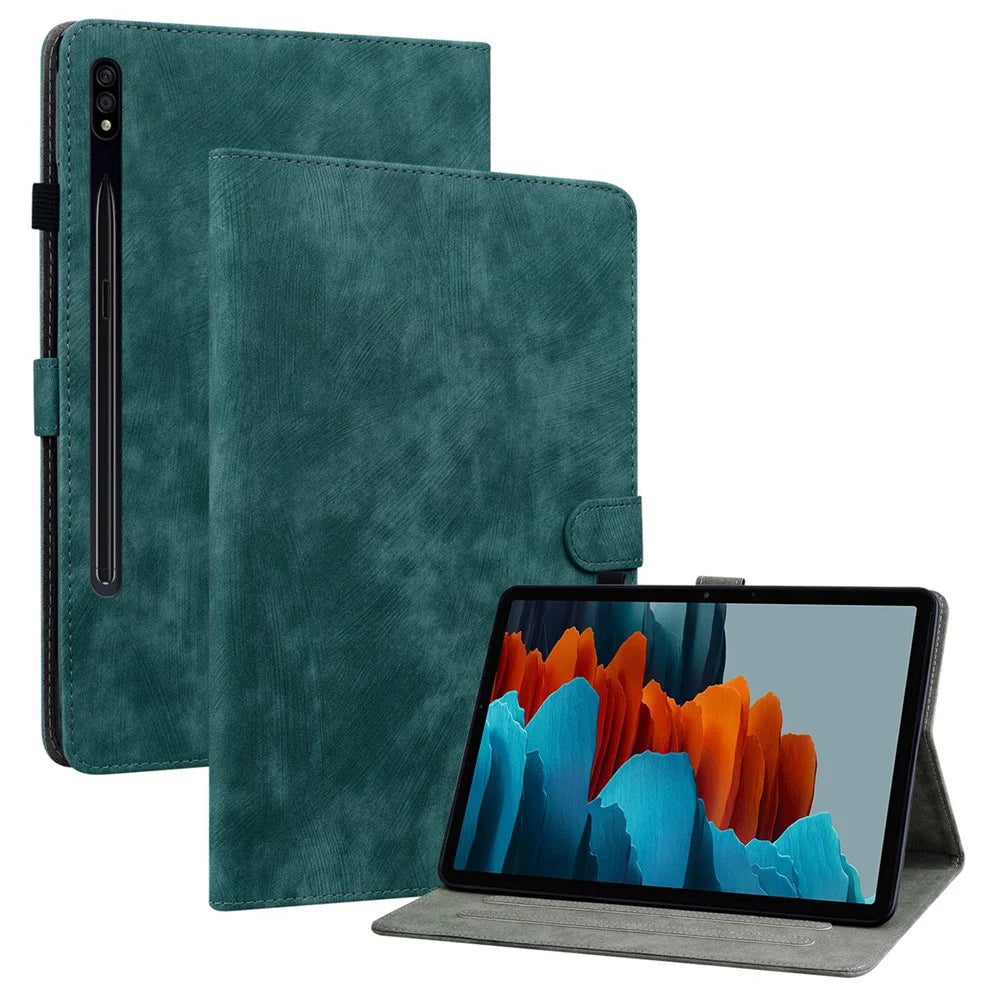 For Samsung Galaxy Tab S7+ / S8+ Scratch Resistant Tablet Case Cute Tiger Pattern Imprinted TPU+PU Leather Cover with Stand / Card Slot - Green - 1