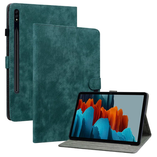 For Samsung Galaxy Tab S7+ / S8+ Scratch Resistant Tablet Case Cute Tiger Pattern Imprinted TPU+PU Leather Cover with Stand / Card Slot - Green - 1