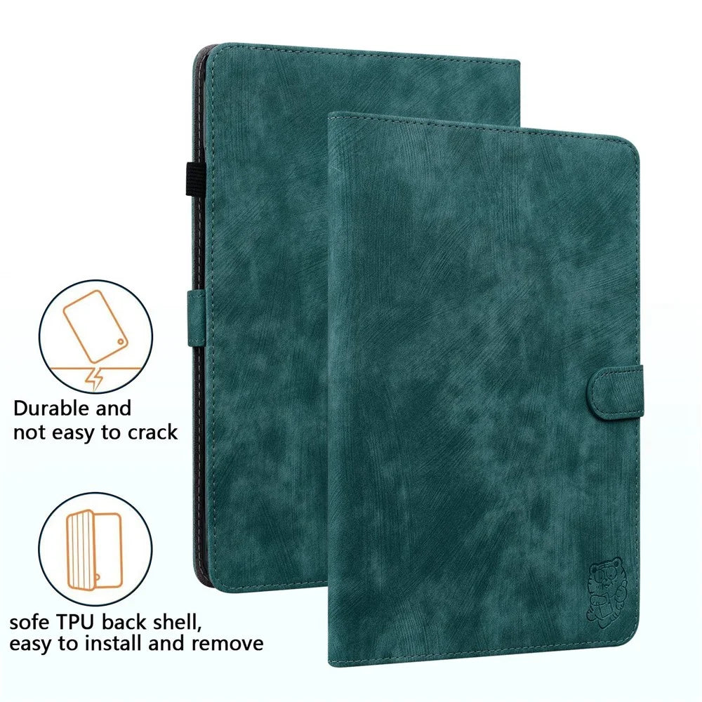 For Samsung Galaxy Tab S7+ / S8+ Scratch Resistant Tablet Case Cute Tiger Pattern Imprinted TPU+PU Leather Cover with Stand / Card Slot - Green - 7