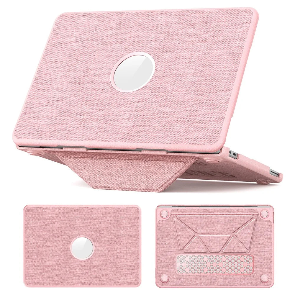 For MacBook Neo 13 inch (2026) Kickstand Case Laptop Cover with Logo View - Pink - 1