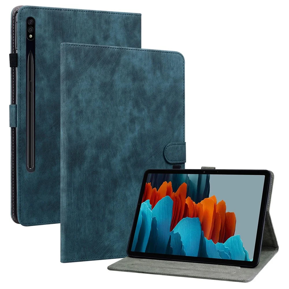 For Samsung Galaxy Tab S7 / S8 Anti-Drop TPU+PU Leather Cover Cute Tiger Pattern Imprinted Case Shockproof Auto Wake / Sleep Tablet Protector with Stand / Card Slot - Dark Blue - 1