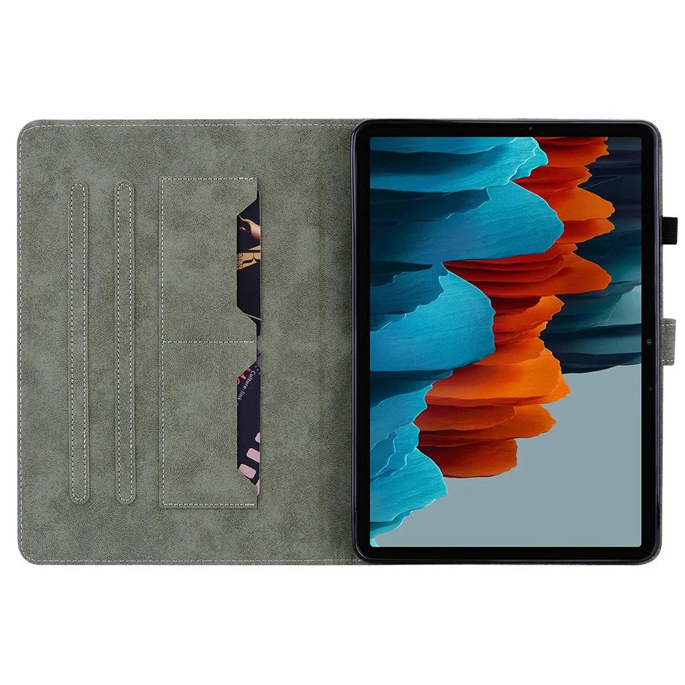 For Samsung Galaxy Tab S7 / S8 Anti-Drop TPU+PU Leather Cover Cute Tiger Pattern Imprinted Case Shockproof Auto Wake / Sleep Tablet Protector with Stand / Card Slot - Dark Blue - 2