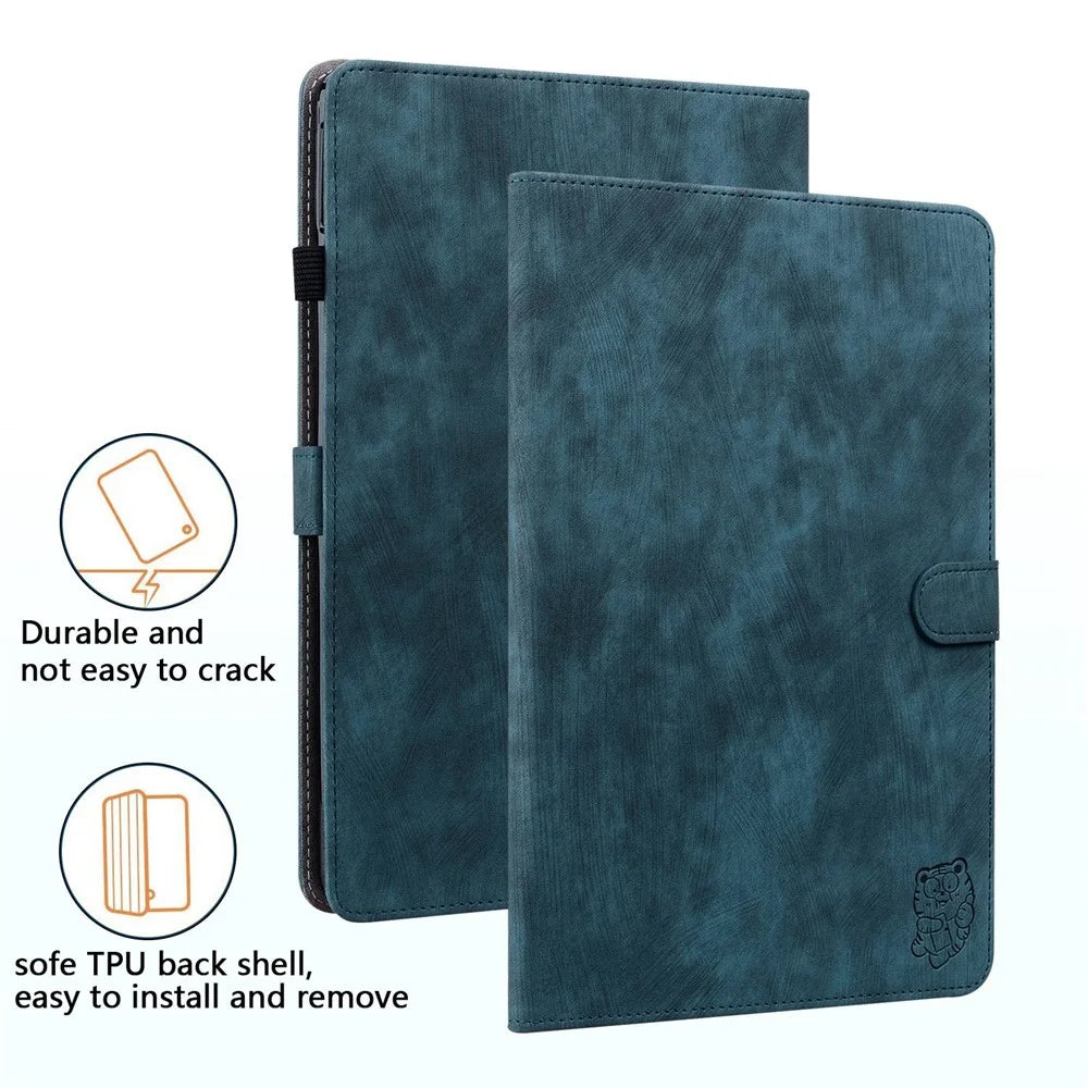 For Samsung Galaxy Tab S7 / S8 Anti-Drop TPU+PU Leather Cover Cute Tiger Pattern Imprinted Case Shockproof Auto Wake / Sleep Tablet Protector with Stand / Card Slot - Dark Blue - 7