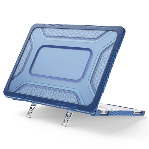 For MacBook Neo 13 inch (2026) Protective Case with Metal Kickstand Honeycomb Cooling Design PC+TPU Laptop Cover - Navy Blue - 1