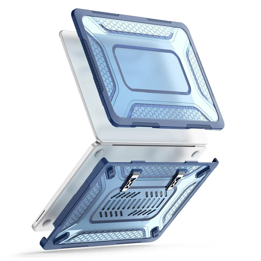 For MacBook Neo 13 inch (2026) Protective Case with Metal Kickstand Honeycomb Cooling Design PC+TPU Laptop Cover - Navy Blue - 2