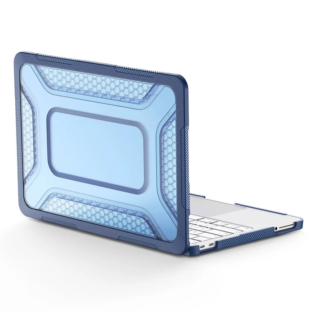 For MacBook Neo 13 inch (2026) Protective Case with Metal Kickstand Honeycomb Cooling Design PC+TPU Laptop Cover - Navy Blue - 4