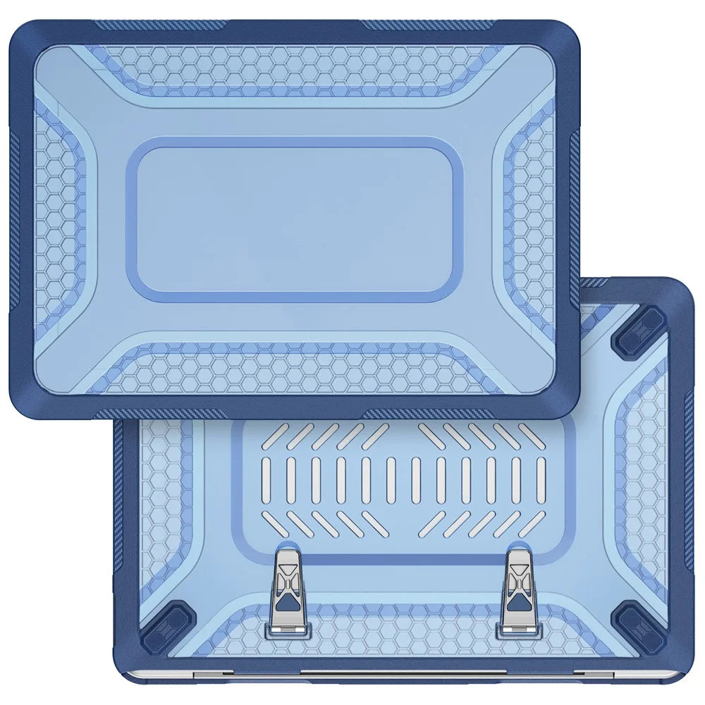 For MacBook Neo 13 inch (2026) Protective Case with Metal Kickstand Honeycomb Cooling Design PC+TPU Laptop Cover - Navy Blue - 5