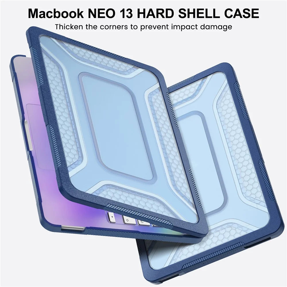 For MacBook Neo 13 inch (2026) Protective Case with Metal Kickstand Honeycomb Cooling Design PC+TPU Laptop Cover - Navy Blue - 7