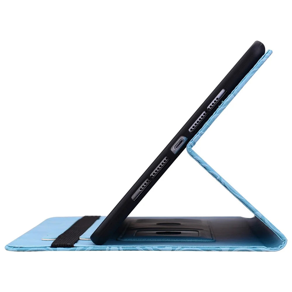 For iPad mini (2024) / (2021) Case Floral Pattern Folio PU Leather Tablet Cover with Card Slots - Baby Blue - 5