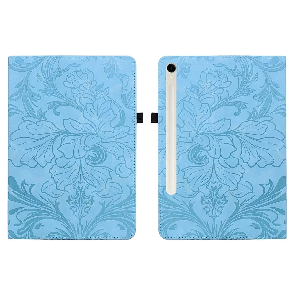 Tablet Case For Samsung Galaxy Tab S10 FE / S10 Lite / S9 / S9 FE Floral Pattern Folio PU Leather Cover with Card Slots - Baby Blue - 1