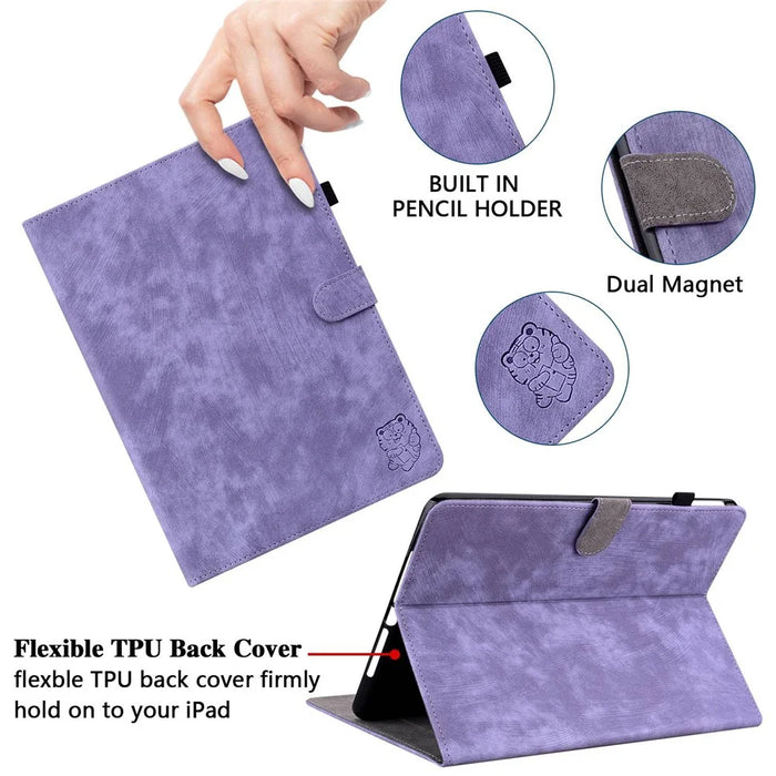 For Samsung Galaxy Tab A7 10.4 (2022) / (2020) Case Stand Card Slot PU Leather Tiger Pattern Tablet Case - Purple - 6