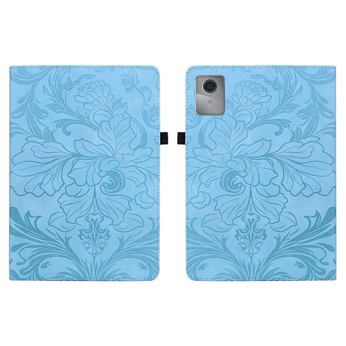 For Lenovo Tab M11 / Xiaoxin Pad 11 2024 Case Floral Pattern Folio PU Leather Tablet Cover with Card Slots - Baby Blue - 1