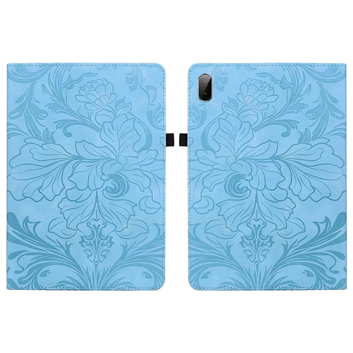 For Lenovo Tab Plus Case Floral Pattern Folio PU Leather Tablet Cover with Card Slots - Baby Blue - 1