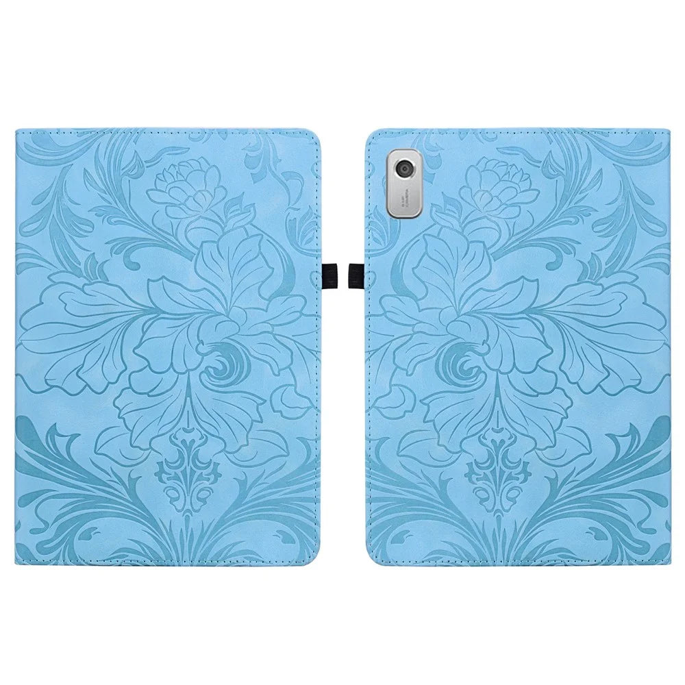 For Lenovo Tab M9 Case Floral Pattern Folio PU Leather Tablet Cover with Card Slots - Baby Blue - 1