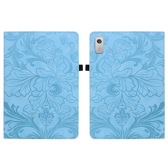 For Lenovo Tab M9 Case Floral Pattern Folio PU Leather Tablet Cover with Card Slots - Baby Blue - 1