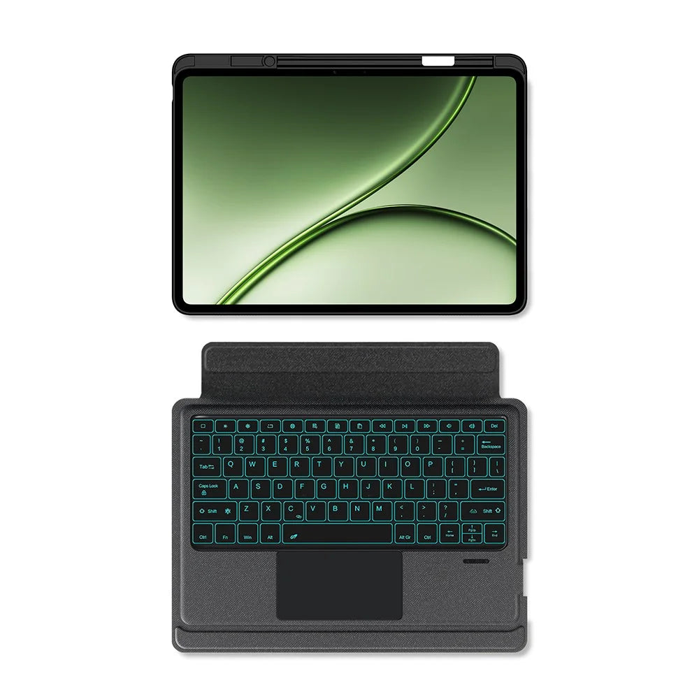 For OnePlus Pad 3 Pro Leather Case + Bluetooth-Compatible Keyboard with Backlight Trackpad - Black - 4