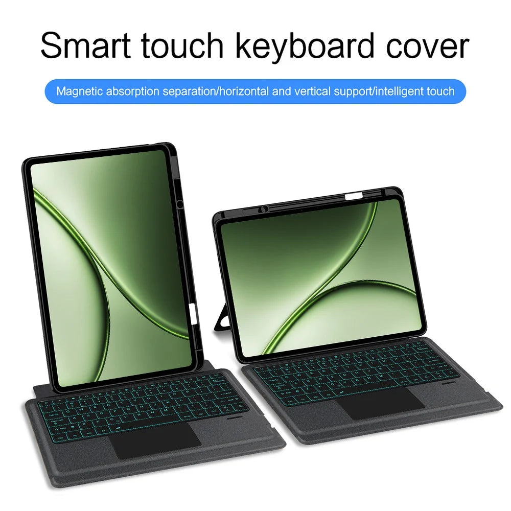 For OnePlus Pad 3 Pro Leather Case + Bluetooth-Compatible Keyboard with Backlight Trackpad - Black - 5