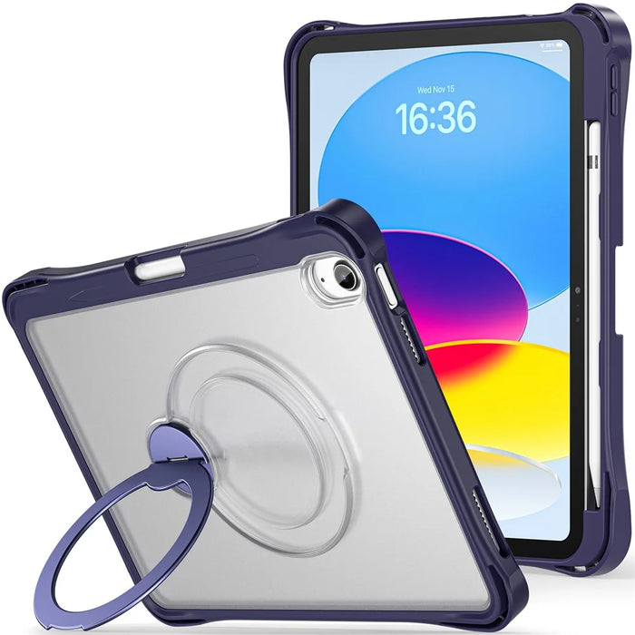 For iPad (2025) / iPad 10.9 (2022) Case Rotating Kickstand PC + TPU Shockproof Tablet Cover - Navy Blue - 1