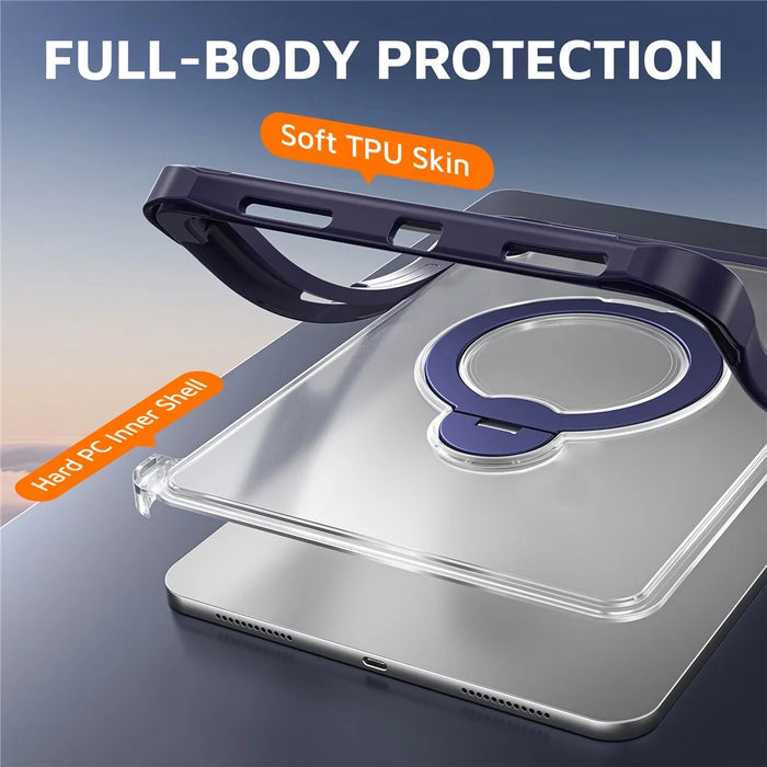 For iPad (2025) / iPad 10.9 (2022) Case Rotating Kickstand PC + TPU Shockproof Tablet Cover - Navy Blue - 6