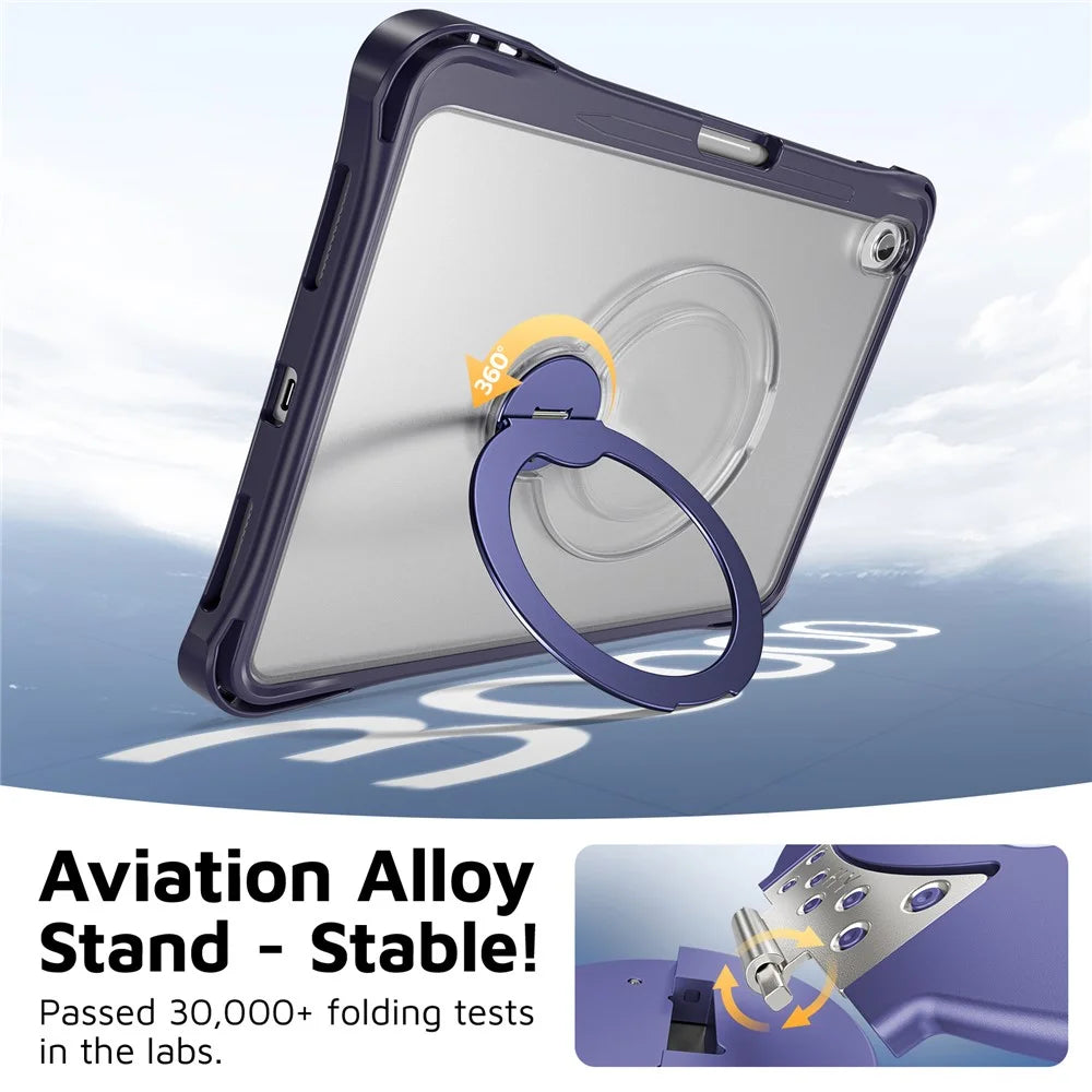 For iPad (2025) / iPad 10.9 (2022) Case Rotating Kickstand PC + TPU Shockproof Tablet Cover - Navy Blue - 7