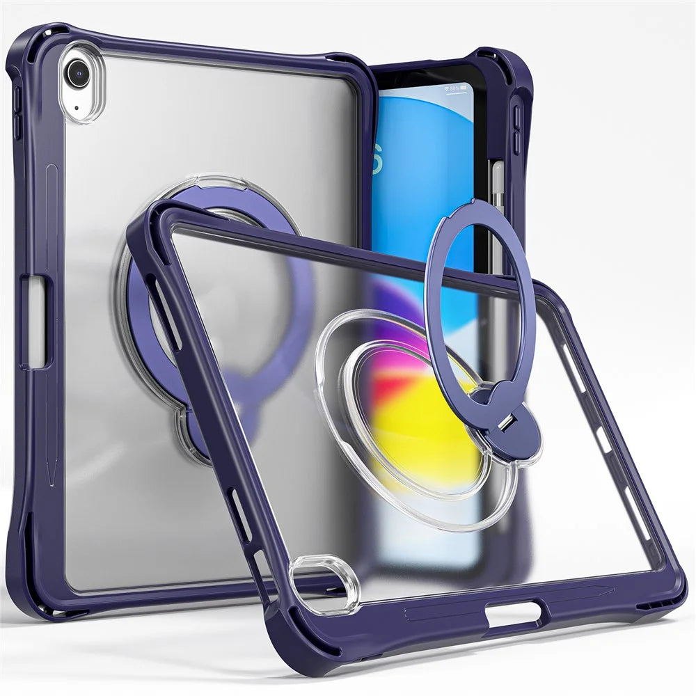 For iPad (2025) / iPad 10.9 (2022) Case Rotating Kickstand PC + TPU Shockproof Tablet Cover with Shoulder Strap - Navy Blue - 3