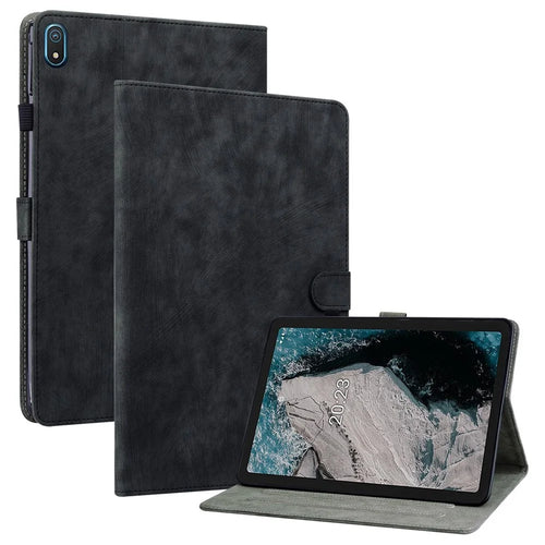 Scratch Resistant Case for Nokia T20 Cute Tiger Pattern Imprinted Tablet Protector with Card Slot TPU+PU Leather Stand Cover - Black - 1