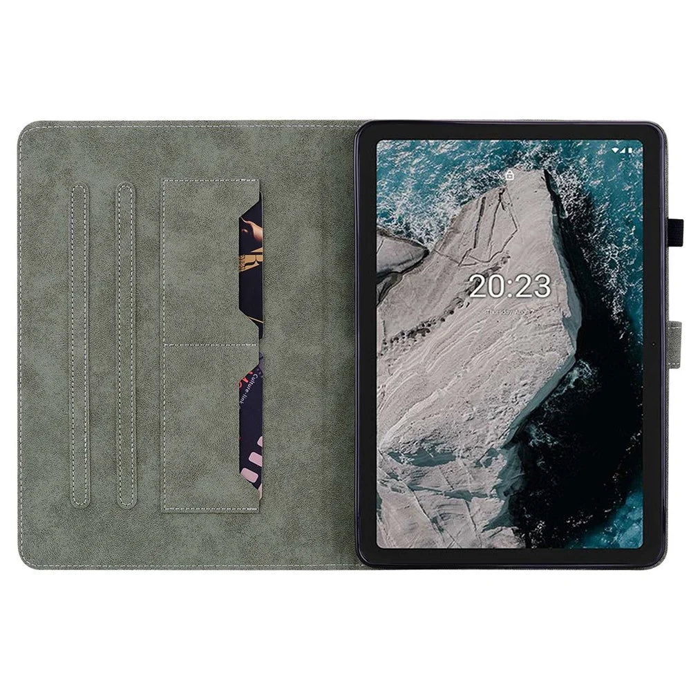 Scratch Resistant Case for Nokia T20 Cute Tiger Pattern Imprinted Tablet Protector with Card Slot TPU+PU Leather Stand Cover - Black - 2