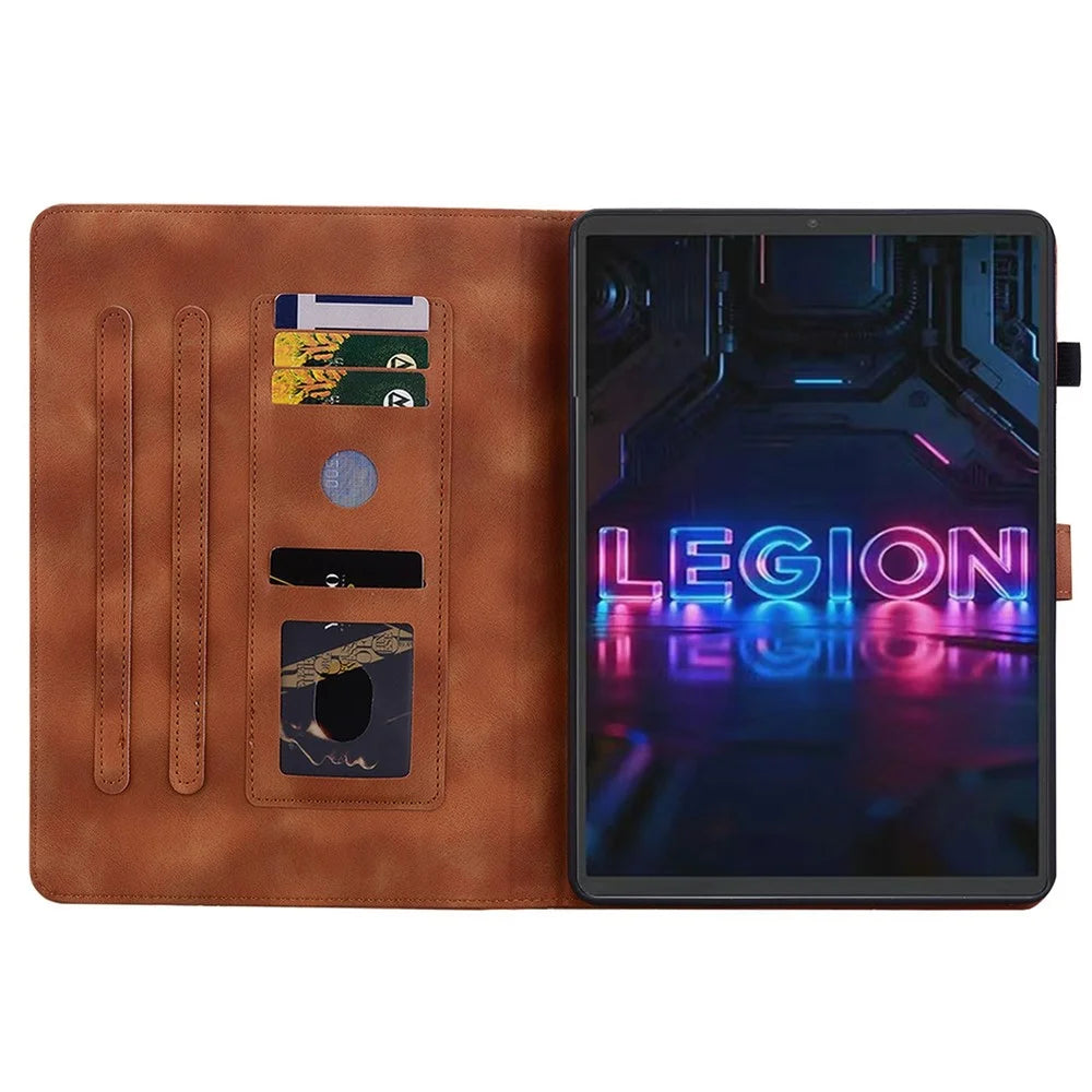 For Lenovo Tab Gen 5 / Legion Y700 (Gen 5) Case Lily Flower Imprint Card Slots Leather Tablet Cover - Brown - 2