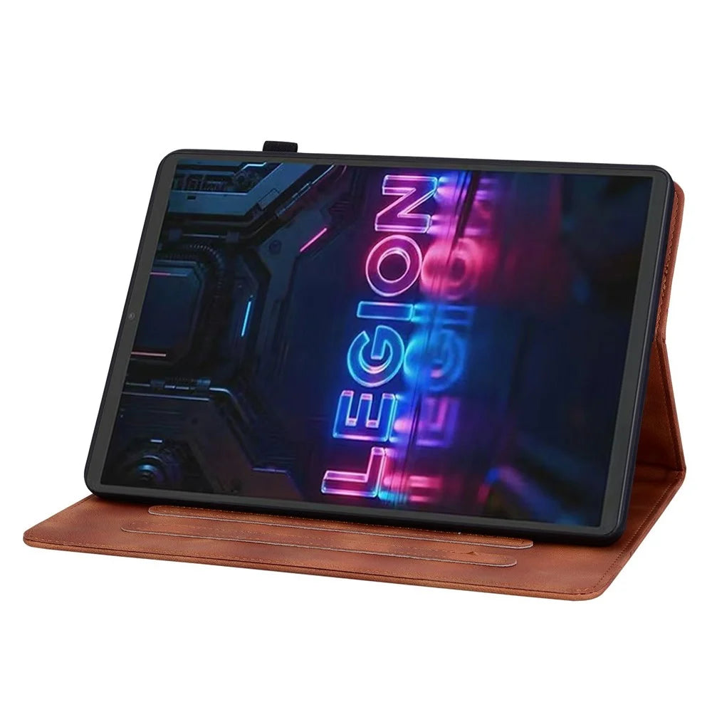 For Lenovo Tab Gen 5 / Legion Y700 (Gen 5) Case Lily Flower Imprint Card Slots Leather Tablet Cover - Brown - 3
