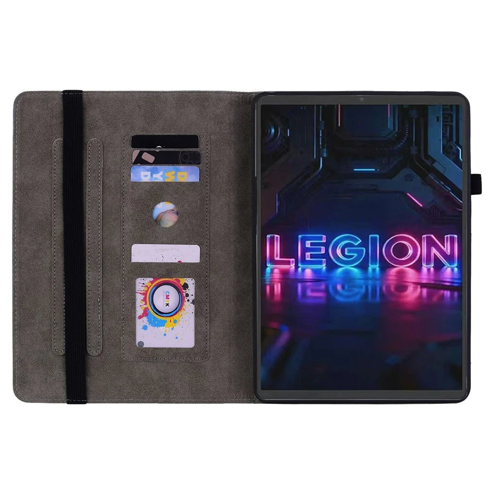 For Lenovo Tab Gen 5 / Legion Y700 (Gen 5) Case Card Holder Anti-Scratch Leather Cover Rose Flower Imprint - Pink - 2