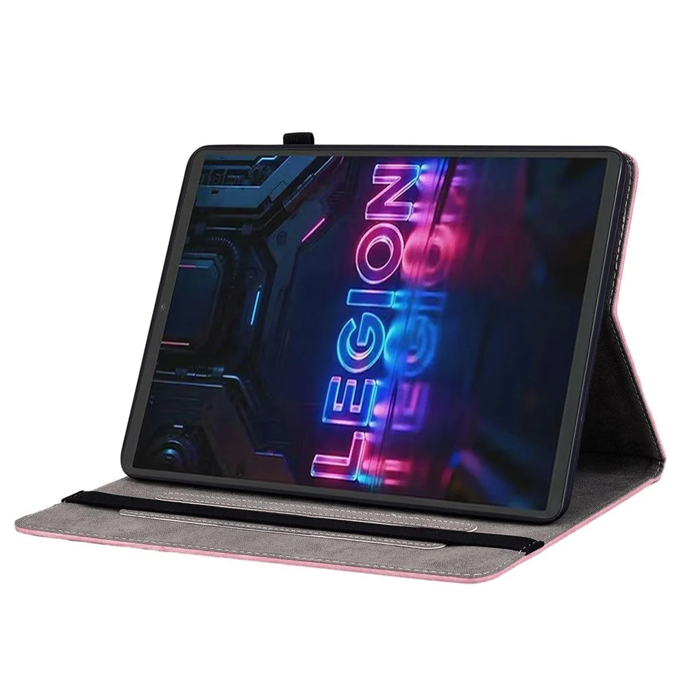 For Lenovo Tab Gen 5 / Legion Y700 (Gen 5) Case Card Holder Anti-Scratch Leather Cover Rose Flower Imprint - Pink - 3