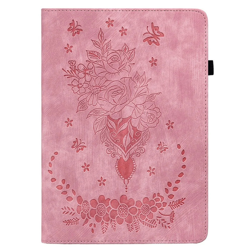 For Lenovo Tab Gen 5 / Legion Y700 (Gen 5) Case Card Holder Anti-Scratch Leather Cover Rose Flower Imprint - Pink - 5