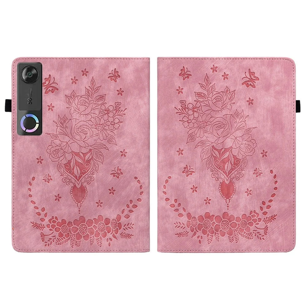 For Lenovo Tab Gen 5 / Legion Y700 (Gen 5) Case Card Holder Anti-Scratch Leather Cover Rose Flower Imprint - Pink - 7