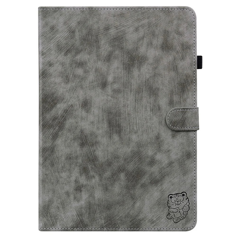 For Lenovo Tab Gen 5 / Legion Y700 (Gen 5) Case Tiger Imprint Anti-Scratch PU Leather Tablet Cover - Grey - 5