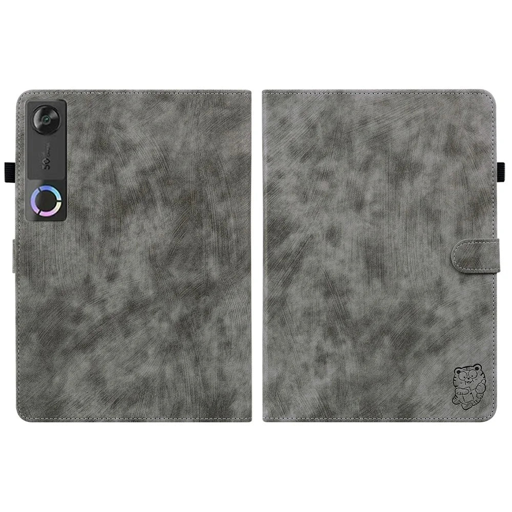 For Lenovo Tab Gen 5 / Legion Y700 (Gen 5) Case Tiger Imprint Anti-Scratch PU Leather Tablet Cover - Grey - 7