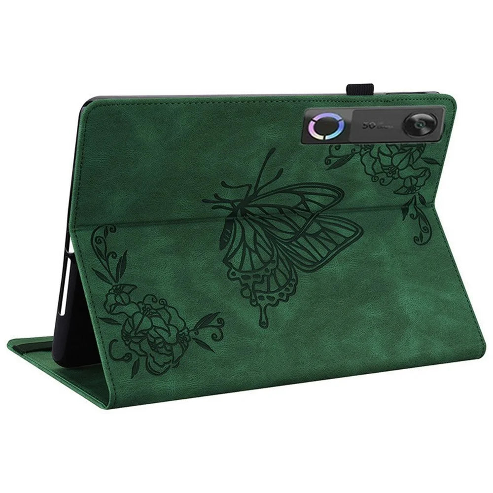 For Lenovo Tab Gen 5 / Legion Y700 (Gen 5) Case Butterfly Flower Imprint PU Leather Tablet Cover with Card Slots - Green - 4