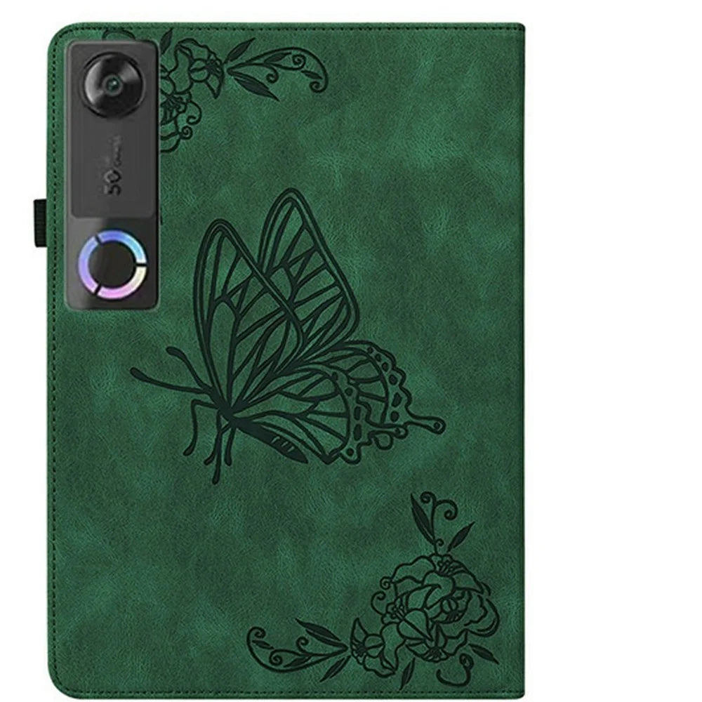 For Lenovo Tab Gen 5 / Legion Y700 (Gen 5) Case Butterfly Flower Imprint PU Leather Tablet Cover with Card Slots - Green - 6