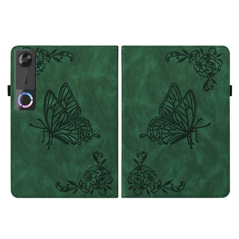 For Lenovo Tab Gen 5 / Legion Y700 (Gen 5) Case Butterfly Flower Imprint PU Leather Tablet Cover with Card Slots - Green - 7