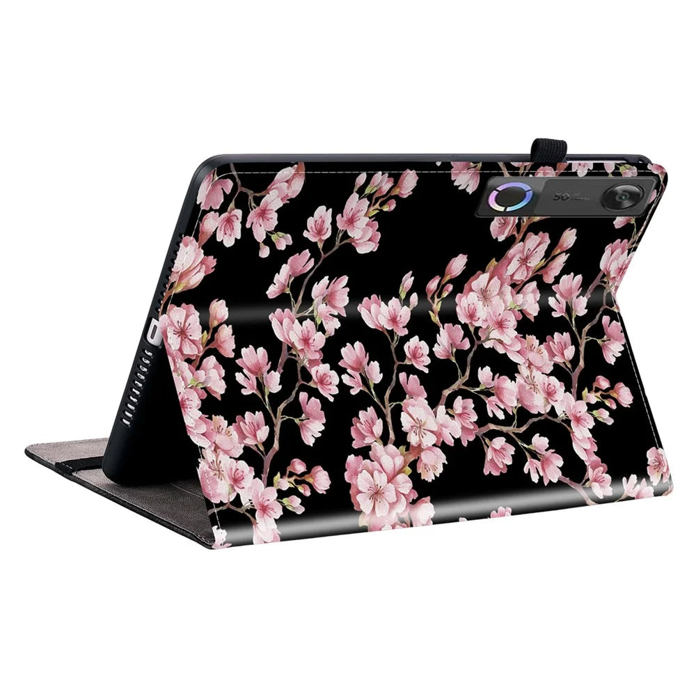 For Lenovo Tab Gen 5 / Legion Y700 (Gen 5) Leather Case Pattern Printed Stand Tablet Cover with Card Slots - Plum Blossom - 4