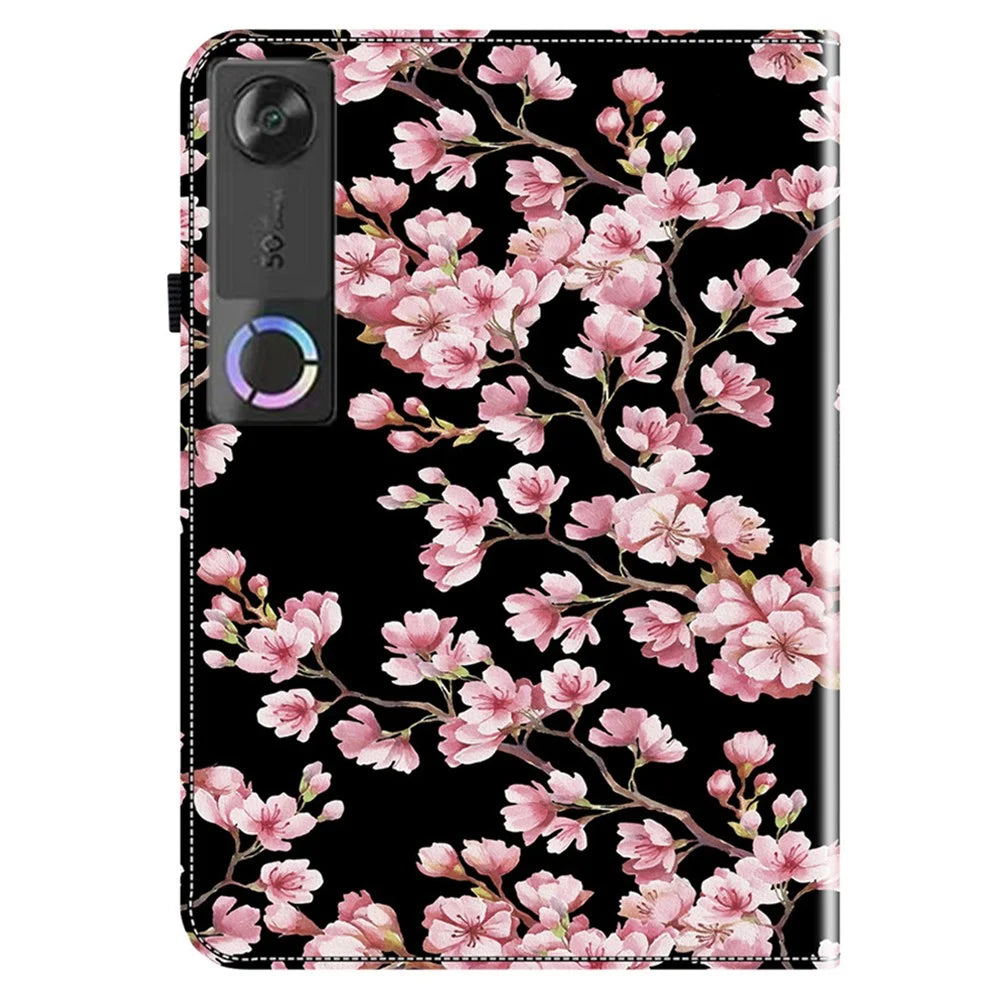 For Lenovo Tab Gen 5 / Legion Y700 (Gen 5) Leather Case Pattern Printed Stand Tablet Cover with Card Slots - Plum Blossom - 6