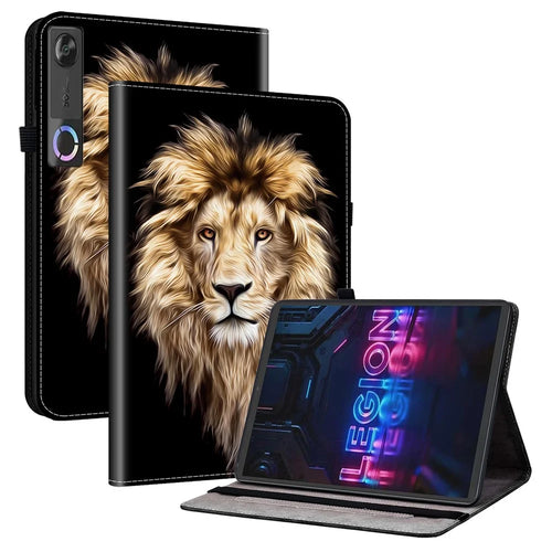 For Lenovo Tab Gen 5 / Legion Y700 (Gen 5) Leather Case Pattern Printed Stand Tablet Cover with Card Slots - Lion Head - 1