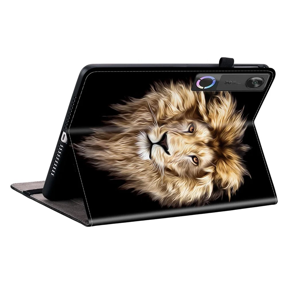 For Lenovo Tab Gen 5 / Legion Y700 (Gen 5) Leather Case Pattern Printed Stand Tablet Cover with Card Slots - Lion Head - 4