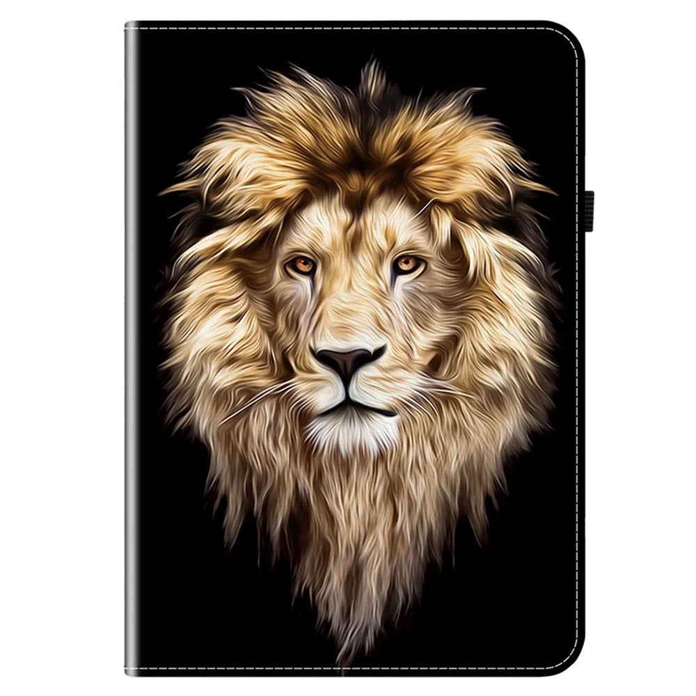For Lenovo Tab Gen 5 / Legion Y700 (Gen 5) Leather Case Pattern Printed Stand Tablet Cover with Card Slots - Lion Head - 5