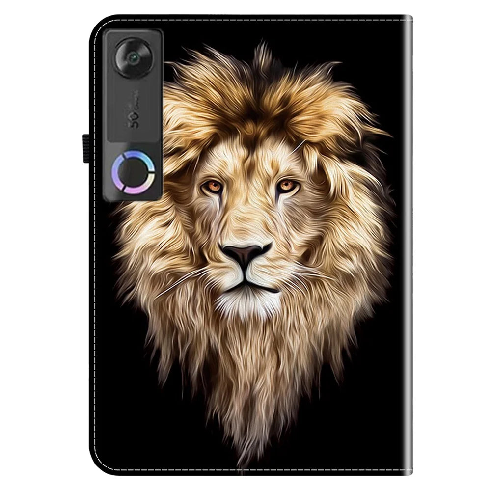 For Lenovo Tab Gen 5 / Legion Y700 (Gen 5) Leather Case Pattern Printed Stand Tablet Cover with Card Slots - Lion Head - 6