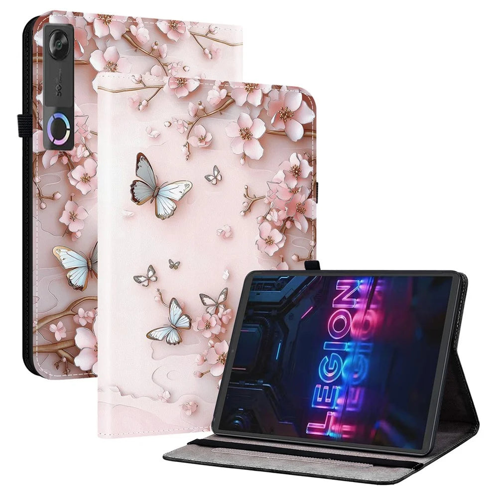 Leather Case For Lenovo Tab Gen 5 / Legion Y700 (Gen 5) Pattern Printed Stand Tablet Cover with Card Slots - Pink Butterfly - 1