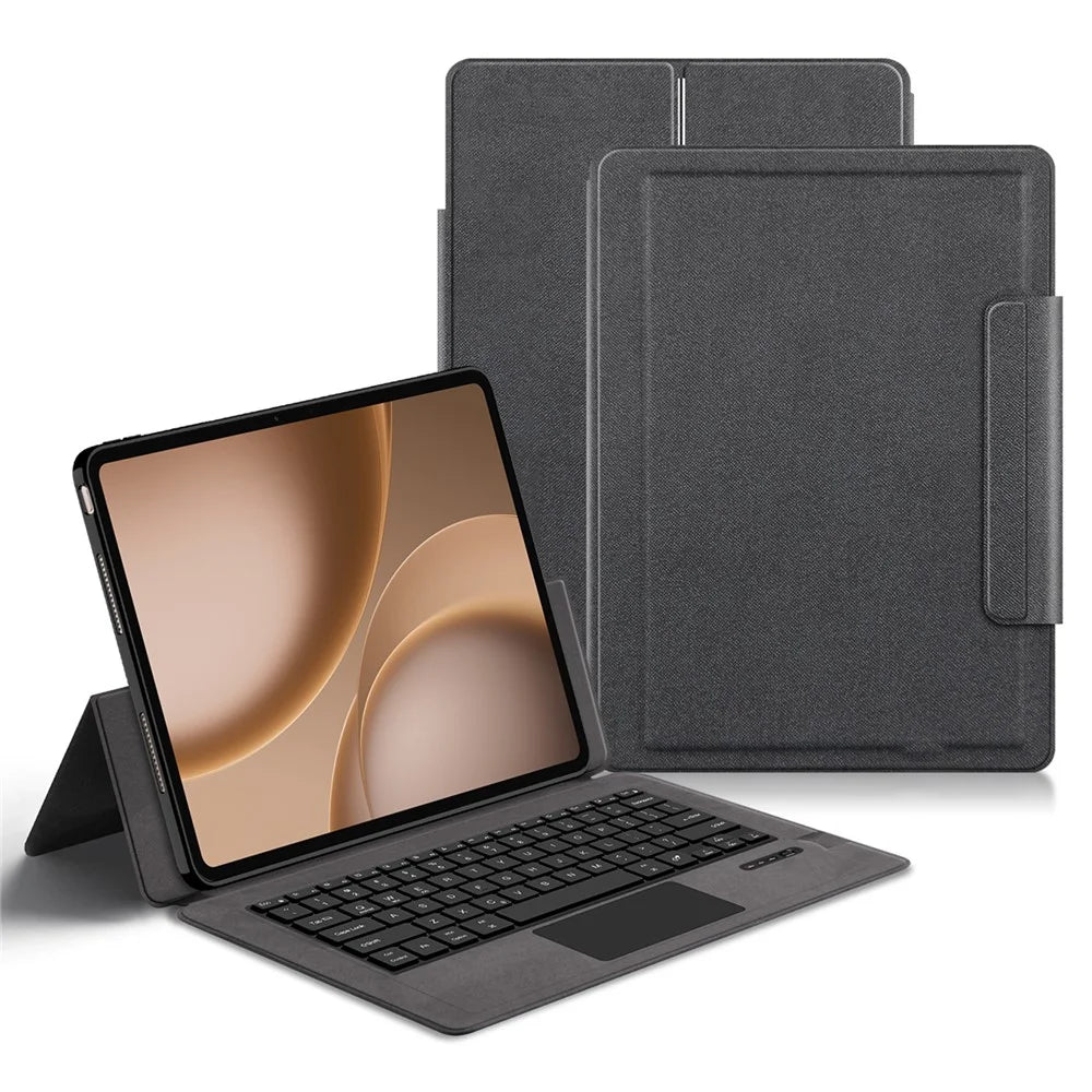 For Oppo Pad 5 Pro Leather Case + Touchpad Bluetooth-Compatible Keyboard (without Backlit) - Black - 1