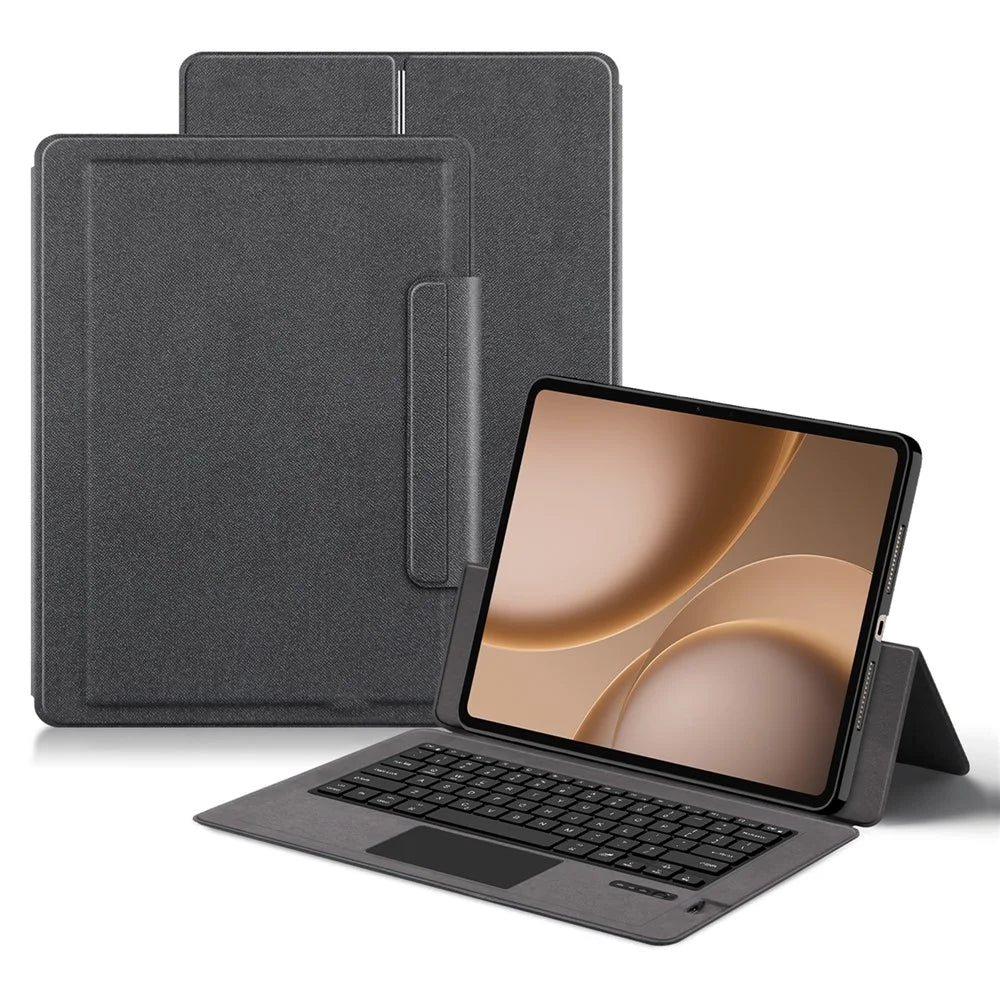 For Oppo Pad 5 Pro Leather Case + Touchpad Bluetooth-Compatible Keyboard (without Backlit) - Black - 7