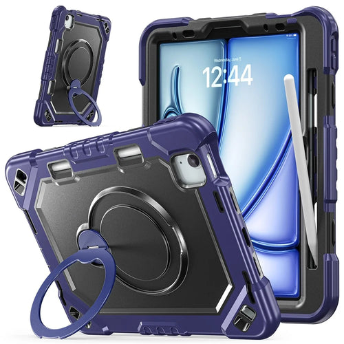Tablet Case for iPad Air 11 (2026) / (2025) / (2024) / Air (2022) / (2020) / Pro 11 (2022) / (2021) / (2020) / (2018) TPU + PC + Silicone Cover with Kickstand - Navy Blue+Black - 1