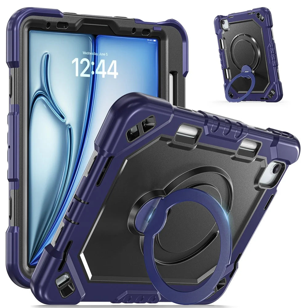 Tablet Case for iPad Air 11 (2026) / (2025) / (2024) / Air (2022) / (2020) / Pro 11 (2022) / (2021) / (2020) / (2018) TPU + PC + Silicone Cover with Kickstand - Navy Blue+Black - 2
